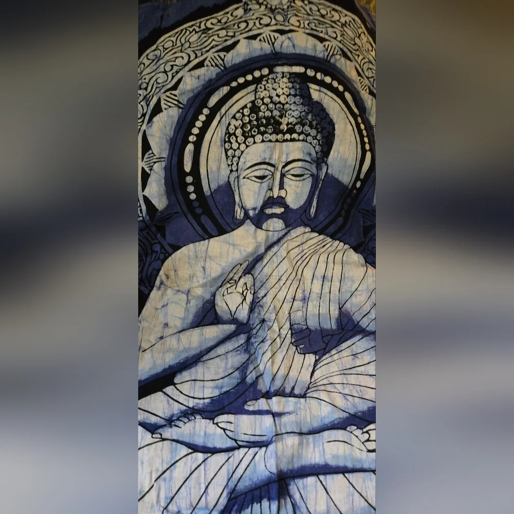 Buddha blue batik cloth banner 22"x32" - Picture 5 of 6